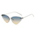 Rimless gradient cat-eye sunglasses with silver frame and stylish metal temples for women. - Silver Frame Blue Tea Lens