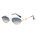 Modieuze zonnebril met kleurverloop voor dames en heren, trendy ovale metaalstijl. - Gouden Frame Blauw Thee Glas