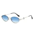 Modische ovale Sonnenbrille mit Farbverlauf für Damen und Herren, stilvoller Metallrahmen. - Silberner Rahmen Blaue Gläser
