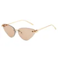 Chic rimless cat-eye sunglasses with gradient brown lenses and gold tone metal frames. - Gold Frame Champagne Lens