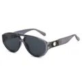 Trendy double bridge aviator sunglasses with stylish hollow circle temples for outdoor wear. - Transparent Grey Frame Grey Lens