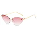 Chic pink gradient rimless cat eye sunglasses with gold metal temples for stylish women. - Gold Frame Double Pink Lens