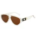 Trendy transparent frame aviator sunglasses with brown lenses and chic hollow circle temples. - Champagne Frame Tea Lens