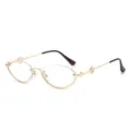 Modische Halbrand Metall Brille mit ovalen Gläsern für Damen und Herren, trendige Brille. - Goldener Rahmen Klare Linse