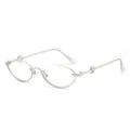 Silberne Metall-Brille in Ovale-Form mit halbem Rand und stylischem Design für Damen und Herren. - Silberrahmen Klare Linse