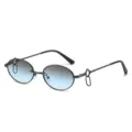 Trendy ovale metalen zonnebril met blauwe verlooplenzen en unieke dubbele ringpootjes. - Normaal / Gunmetal Frame Grijs Blauwe Lenzen