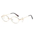 Gold oval metal sunglasses with chic clover charm hinge design for fashion women. - Regular / Gold Frame Clear Lens