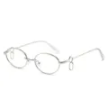 Silver metal oval frame glasses with unique dangling ring charms trendy fashion eyewear - Regular / Silver Frame Clear Lens