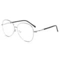 Korean style fashion metal frame oval clear lens glasses with unique curved temples for daily wear. - Silver