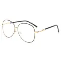Stijlvolle oversized ronde metalen brillenmontuur met heldere glazen voor dagelijkse mode. - Zwart & Goud