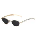 Y2K Ovale Sonnenbrille fuer Damen, Trendiger Metallrahmen mit Strass und Herz, Schick - Goldener Rahmen Graue Linse