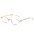 Koreaanse Y2K-stijl ovale montuur bril met schitterende strass steentjes en hartjes. - Gouden Frame Heldere Lens