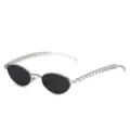 Y2K Strass ovale Sonnenbrille Metallgestell Mode Brille schwarze Gläser Trend Retro - Silberner Rahmen Graue Linse