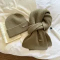 Detailed view of cozy winter knitted hat and scarf set in solid green, warm and stylishly textured. - Two-Piece Set / Army Green / One Size