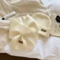 Women knit winter scarf and beanie hat set cozy warm cross scarf cream white woolen cap - Hat and Scarf Set / Off White