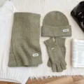 Ensemble bonnet écharpe et gants en tricot avec pois colorés, accessoire d'hiver bien chaud. - Ensemble trois pièces / Vert Militaire