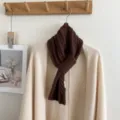 Brown twist knit scarf for women, cozy winter cross neck warmer and stylish cold weather accessory. - Twist Cross Style / Dark Coffee