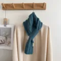 Blue cable knit winter small scarf for women, warm cross neck wool neckerchief accessory. - Twist Cross Style / Lake Green