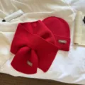 Red knitted beanie and cross scarf set, warm winter hat and neck warmer for women. - Hat and Scarf Set / Red