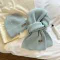 Blue knit beanie and scarf set, thick warm winter ribbed woolen hat and neck warmer. - Two-Piece Set / Light Blue / One Size