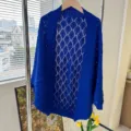 Elegant royal blue knitted hollow-out rhombus shawl cardigan for women cozy summer air conditioning - Sapphire Blue