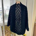 Black knitted hollow shawl cardigan, elegant summer air-conditioning room cover-up. - Black