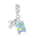 Silver airplane and travel suitcase enamel charm bead for DIY European bracelets and necklaces. - Color 019