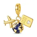 Travel style gold airplane passport globe charm bead for DIY charm bracelet necklace jewelry. - Color 005