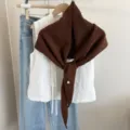 Stylish brown knitted hollow shawl for women, versatile autumn winter neck cape outerwear. - Caramel Brown