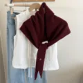 Knit hollow shawl for women, stylish autumn winter fashion neck warmer and versatile outerwear piece. - Burgundy