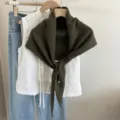 Dark green knitted hollow shawl versatile autumn winter fashion chic women outerwear shrug - Army Green