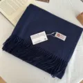 Dark blue wool solid color tassel scarf autumn winter cozy warm neck wrap variant - Navy Blue