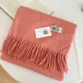Solid color wool scarf winter warm tassel shawl fashion cozy neck wrap gift for cold days - Watermelon red