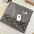 Solid grey winter wool cashmere scarf with fringe, soft warm solid shawl for couple daily gift. - Medium Grey