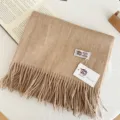 Classic camel wool scarf with fringe detail winter warm cashmere shawl soft gift for couple - Apricot