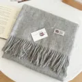 Cozy 100% wool winter scarf in solid grey with elegant fringe, soft and warm gift. - Light Gray