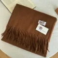 Cozy brown 100% wool winter scarf with stylish fringes, warm and thick for couples daily wear. - Caramel color