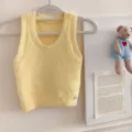 Yellow fuzzy knit sleeveless tank top cozy cute basic crop vest summer casual streetwear - One Size / Tops / Milk Yellow