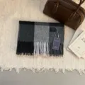 Classic British style plaid scarf for autumn and winter, warm fringe shawl and couple neckwear. - 188x31cm / Black Gray Plaid