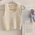 Korean style fuzzy knit tank top for women, cozy sleeveless pullover sweater vest. - One Size / Tops / Cream