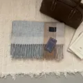 Bufanda de cuadros clásica de otoño invierno para mujer hombre, cálida con flecos cuello. - 188x31cm / Cuadros Grandes Taupe Gris