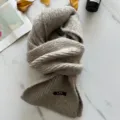 Solid color thick knitted warm winter scarf for men and women cozy soft neck warmer - 152*20cm / Oatmeal Khaki