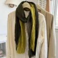 Lightweight cotton linen color block scarf, retro wrinkled design, perfect for summer travel. - 180x68cm / Dark Green Yellow