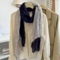 Lightweight cotton linen gradient scarf, colorblock draped wrap for women summer daily wear. - 180x68cm / Dark Purple Beige