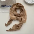 Gradient crinkled cotton linen scarf for women, versatile long shawl for spring and autumn. - Khaki Gradient