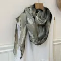 Cotton linen blend tie dye long scarf for women, lightweight crinkled casual spring shawl. - Grey Blue