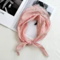 Charming pink floral cotton linen triangular scarf, delicate lace edge headscarf hair band detail. - Flower Pink