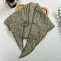 Floral lace triangle scarf, retro green cotton linen decorative neckerchief for women. - Light Green