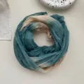 Women gradient cotton linen scarf soft tie dye shawl spring autumn long versatile wrap accessory - Lake Blue Gradient
