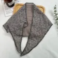 Grey floral lace triangular scarf cotton linen bandana vintage neckerchief for women - Mocha